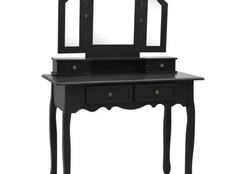 Set masă toaletă cu taburet negru 100x40x146 cm lemn paulownia - 2/5