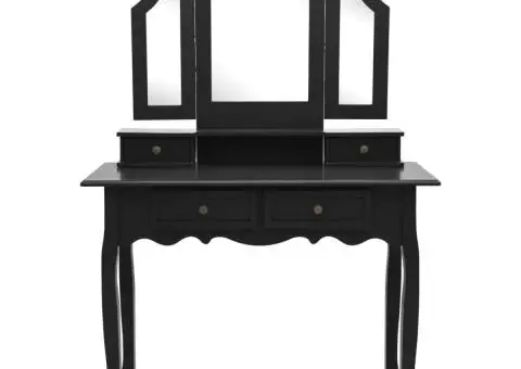 Set masă toaletă cu taburet negru 100x40x146 cm lemn paulownia - 3/5