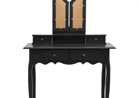 Set masă toaletă cu taburet negru 100x40x146 cm lemn paulownia - 4/5