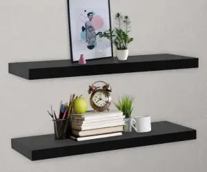 vidaXL Rafturi de perete suspendate, 2 buc., negru, 120 x 20 x 3,8 cm