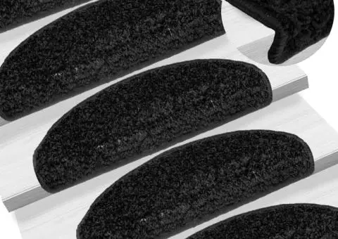 Covorașe pentru trepte scară, 15 buc., negru, 65x21x4 cm - 1/5