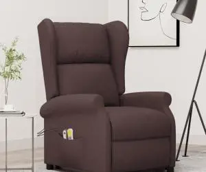 vidaXL Fotoliu de masaj cu ridicare, maro închis, material textil