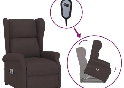 Fotoliu de masaj cu ridicare, maro închis, material textil - 2/5