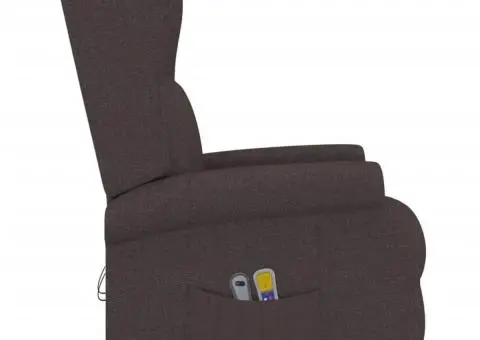 Fotoliu de masaj cu ridicare, maro închis, material textil - 5/5