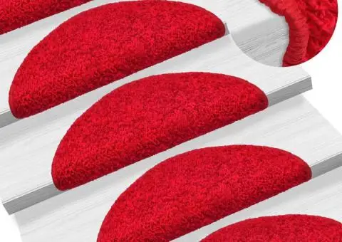 Covorașe pentru trepte scară, 15 buc., roșu, 56x17x3 cm - 1/5