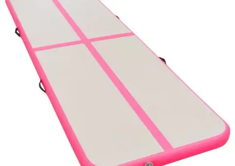 Saltea gimnastică gonflabilă cu pompă roz 400x100x10cm PVC - 3/5