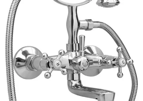 Baterie cadă cu 2 robinete + Deviator duș de mână Chrome Retro - 1/5