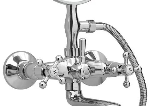 Baterie cadă cu 2 robinete + Deviator duș de mână Chrome Retro - 2/5