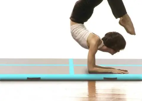 Saltea gimnastică gonflabilă cu pompă verde 800x100x10cm PVC - 3/5