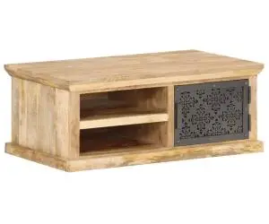 vidaXL Măsuță cafea cu ușă, 90 x 50 x 35 cm, lemn masiv de mango