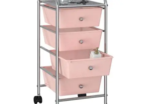 Cărucior de depozitare mobil cu 4 sertare, roz, plastic - 3/5