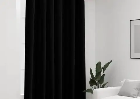 Perdea opacă, aspect pânză, cu ocheți, negru, 290 x 245 cm - 1/5