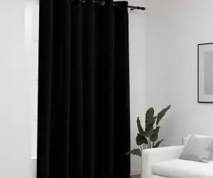 vidaXL Perdea opacă, aspect pânză, cu ocheți, negru, 290 x 245 cm