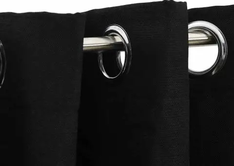 Perdea opacă, aspect pânză, cu ocheți, negru, 290 x 245 cm - 3/5