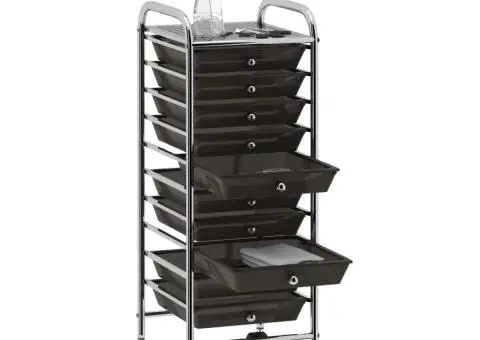 Cărucior de depozitare mobil cu 10 sertare, negru, plastic - 3/5