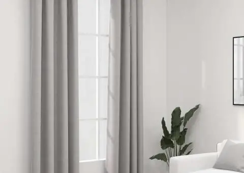 Perdele opace, aspect pânză, cu ocheți, 2 buc., gri, 140x225 cm - 1/5