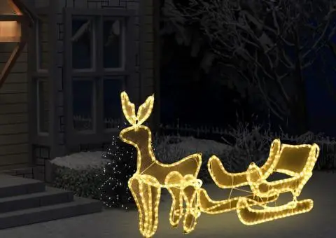 Instalație lumini Crăciun, ren și sanie cu plasă, 432 LED-uri - 1/5