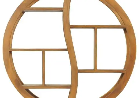 Raft de perete Yin Yang, 80 x 17,5 x 80 cm, lemn masiv de tec - 2/5