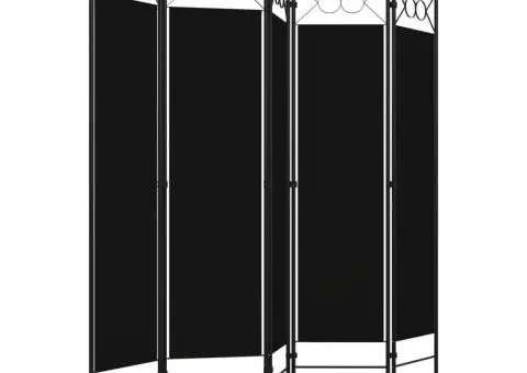 Paravan de cameră cu 5 panouri, negru, 200 x 180 cm - 3/5