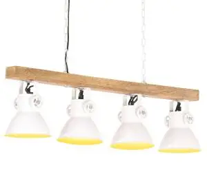 vidaXL Lampă suspendată industrială, alb, lemn de mango, E27