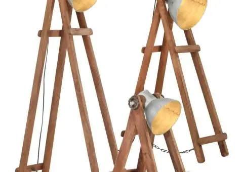 Lămpi de podea, 3 buc., argintiu, lemn masiv de mango, E27 - 1/5