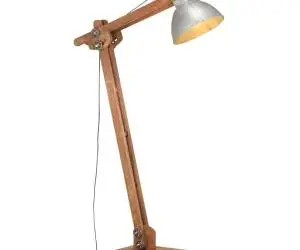 vidaXL Lampă de podea, argintiu, lemn masiv de mango, E27