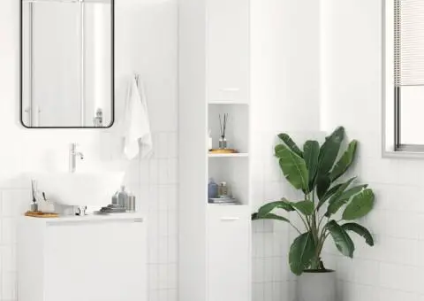 Dulap de baie, alb extralucios, 30x30x183,5 cm, lemn prelucrat - 1/5