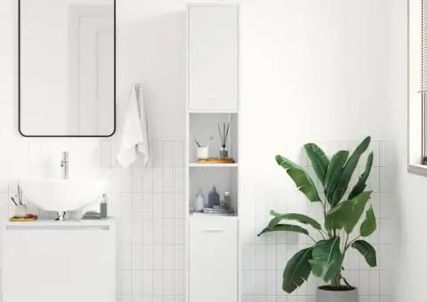 Dulap de baie, alb extralucios, 30x30x183,5 cm, lemn prelucrat - 3/5