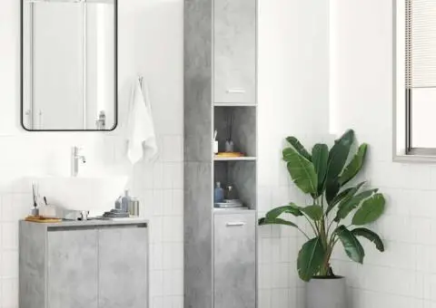 Dulap de baie, gri beton, 30x30x183,5 cm, lemn prelucrat - 1/5