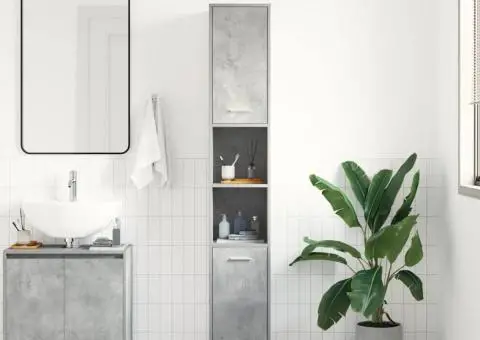 Dulap de baie, gri beton, 30x30x183,5 cm, lemn prelucrat - 3/5