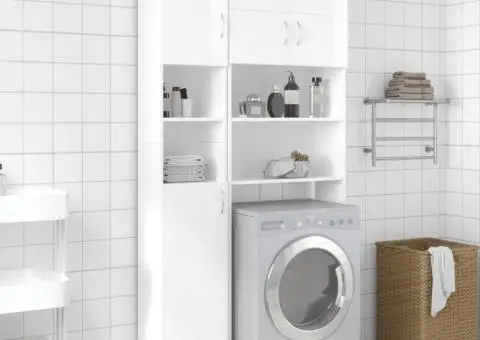 Dulap de baie, alb extralucios, 32x25,5x190 cm, lemn prelucrat - 1/5