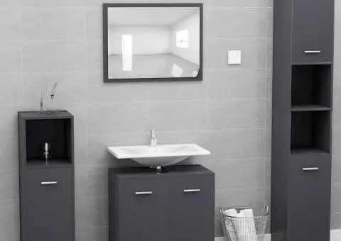 Set de mobilier de baie din, lemn prelucrat, gri lucios - 1/5