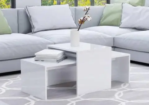 Set măsuțe cafea, alb extralucios, 100x48x40 cm, lemn prelucrat - 1/5