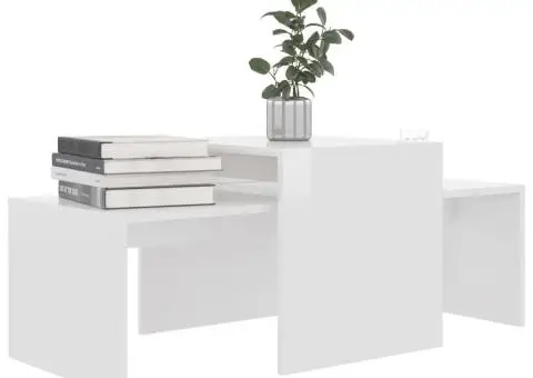 Set măsuțe cafea, alb extralucios, 100x48x40 cm, lemn prelucrat - 3/5