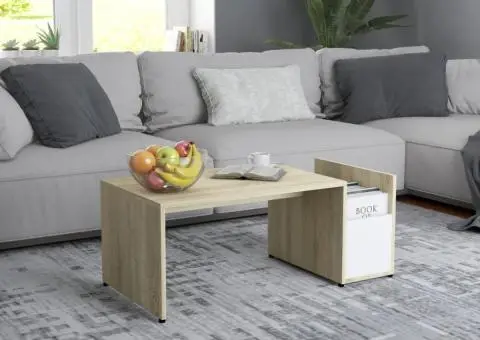 Măsuță de cafea, alb/stejar sonoma, 90x45x35 cm, lemn prelucrat - 1/5