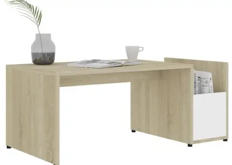 Măsuță de cafea, alb/stejar sonoma, 90x45x35 cm, lemn prelucrat - 3/5