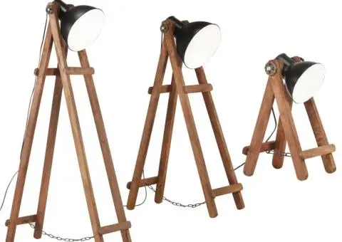 Lămpi de podea, 3 buc., negru, lemn masiv de mango, E27 - 3/5