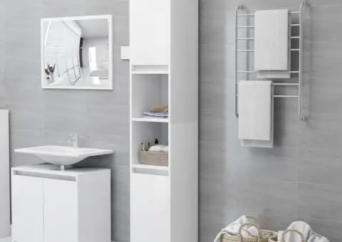 Dulap de baie, alb, 30x30x183,5 cm, lemn prelucrat - 1/5