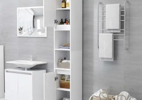 Dulap de baie, alb, 30x30x183,5 cm, lemn prelucrat - 3/5