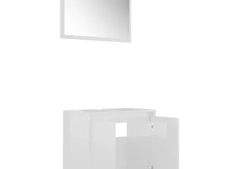 Set mobilier de baie, alb extralucios, lemn prelucrat - 5/5