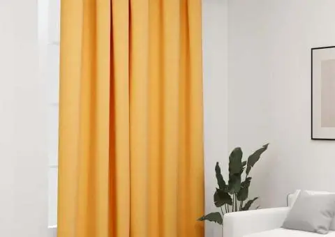 Perdea opacă, aspect pânză, cu ocheți, galben, 290x245 cm - 1/5