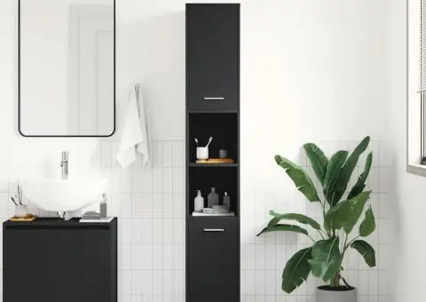 Dulap de baie, negru, 30x30x183,5 cm, lemn prelucrat - 3/5