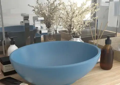 Chiuvetă de lux, albastru mat, 40x33 cm, ceramică, formă ovală - 1/5