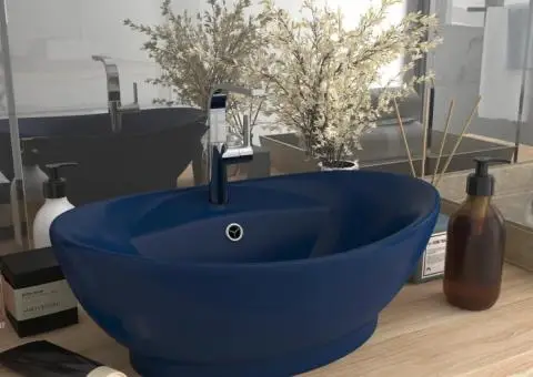 Chiuvetă lux preaplin albastru mat 58,5x39 cm ceramică oval - 1/5