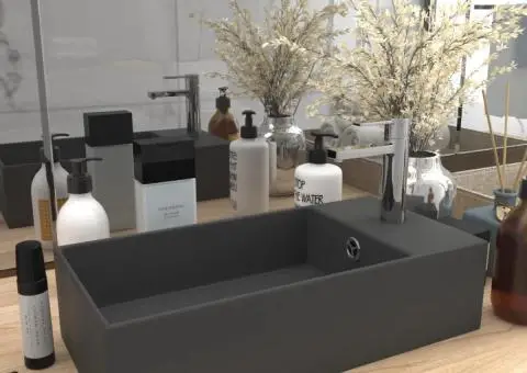 Chiuvetă de baie cu preaplin, gri închis, ceramică - 1/5