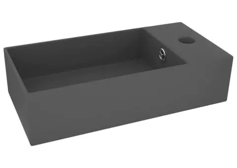 Chiuvetă de baie cu preaplin, gri închis, ceramică - 2/5
