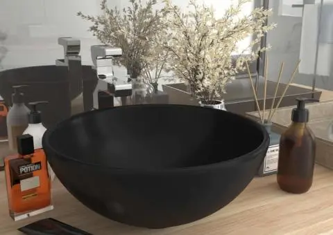 Chiuvetă baie lux, negru mat, 32,5x14 cm, ceramică, rotund - 1/5