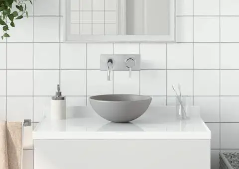 Chiuvetă de baie, gri deschis, ceramică, rotund - 1/5