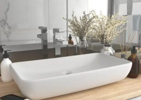 Chiuvetă dreptunghiulară de lux, alb mat, 71 x 38 cm, ceramică - 1/5