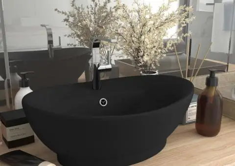 Chiuvetă lux cu preaplin, negru mat, 58,5x39 cm ceramică, oval - 1/5